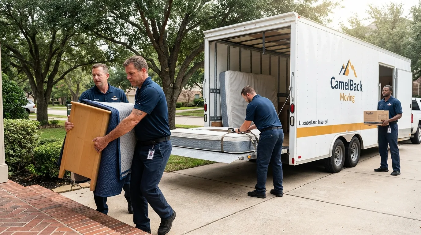 Crew loading residential truck for cross-state move from Ava, MO