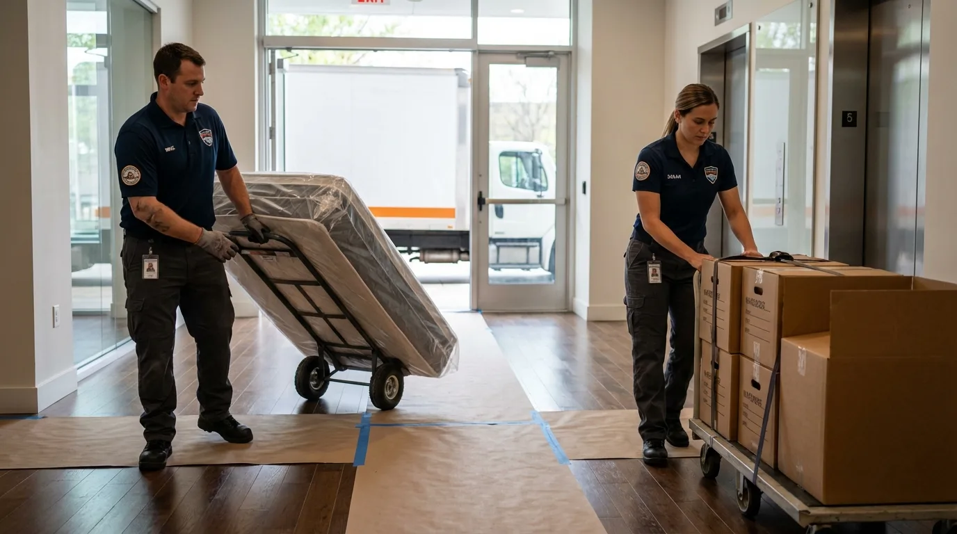 Professional apartment movers loading elevator in Ava, MO