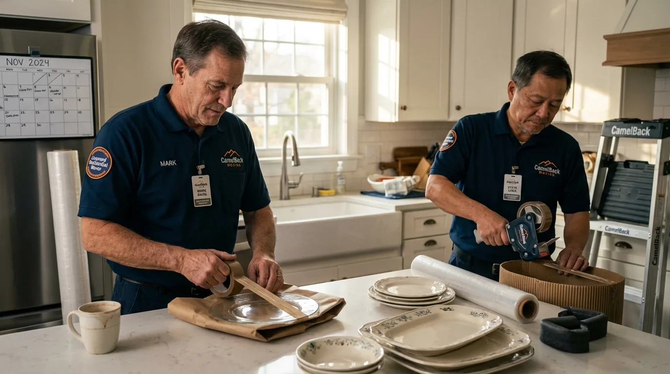 Professional crew packing kitchen dishware in Ava, MO